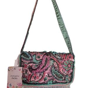 Handcrafted Pink & Teal Beaded Shoulder Bag